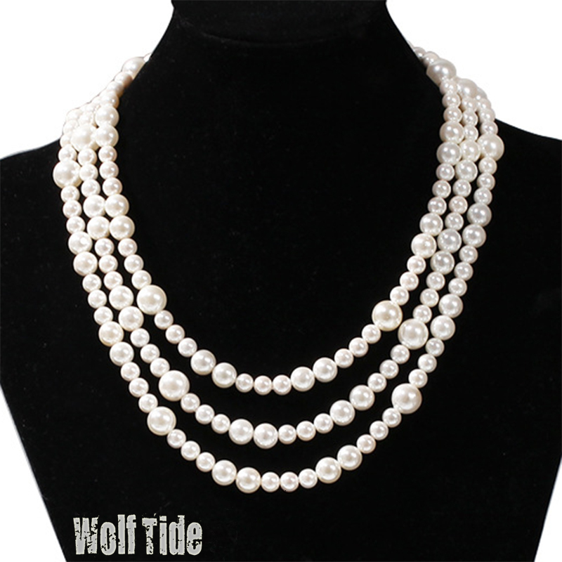 6-10mm Hip Hop Simple Design White Pearl Beaded Necklace Multi Size Mixed Beads Versatile Necklaces For Men And Women Bijoux Collar