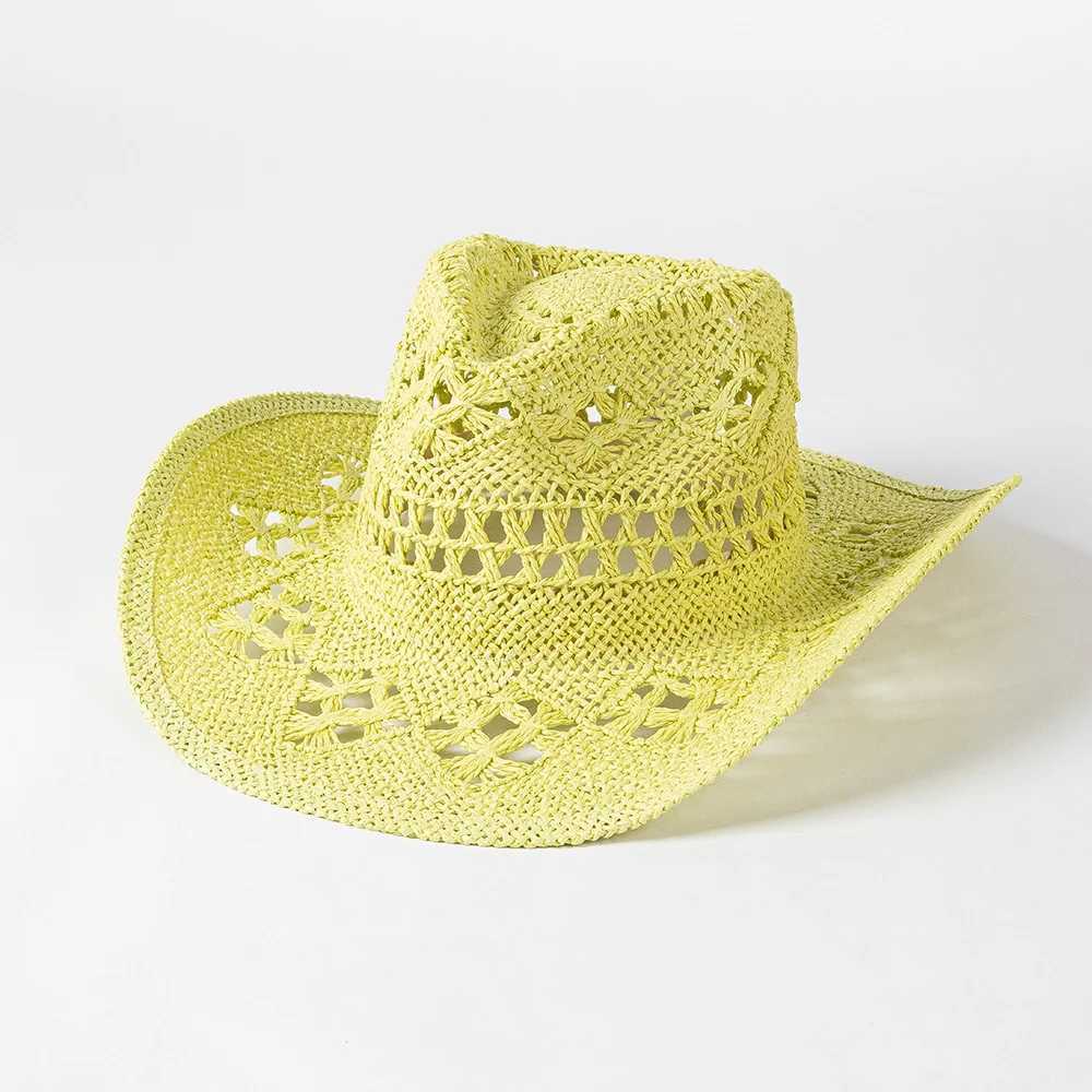 Matcha Green Cowboy Str Hat Hanoven Hollow Mens and Womens Summer Sun Hat Western Cowboy Hat Sombrero Vaquero W241225