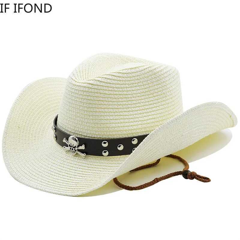 Fashion punk brand mens western cowboy hat summer Str beach hat Panama cowboy girl jazz sun C gorros hombre W241225