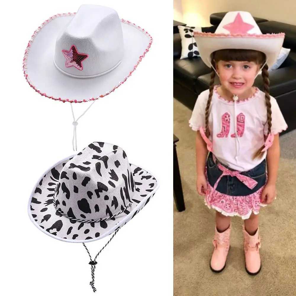 Womens Girl Adult Size Neck Dr String Adjustable Cowboy Girl Hat White Cowboy Hat Pink Star W241225