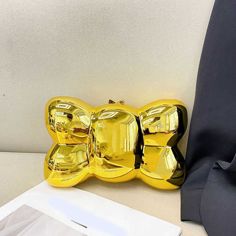 Evening Bags Clutch Heavy Industry Metal Bow Shaped Acrylic Bag Trendy Personalized Niche Hand Held Dinner Crossbody Bag 241226