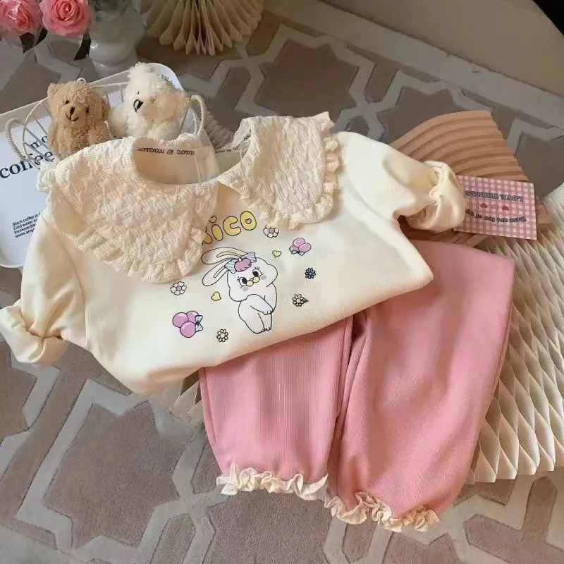 Kids Girls Clothes Sets Autumn Spring Cartoon Rabbits Girl Pullover TopsPants 2Pcs Fashion Children Sweatshirt Tracksuit 16Yrs 241225
