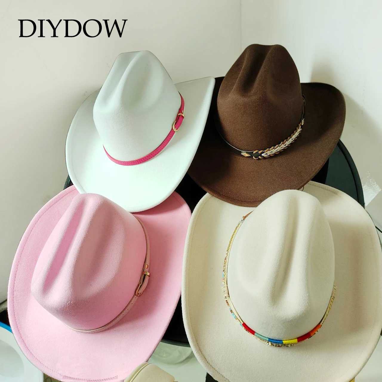 2023 New White Western Mens and Womens Cowboy Hat Jazz Cowboy Hat Colorful Strap Academy Panama Sombrero Hombre Hat W241225