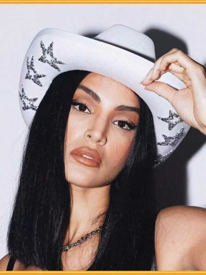 Black denim hat resin diamond Dick denim fabric pentagonal hat W241225