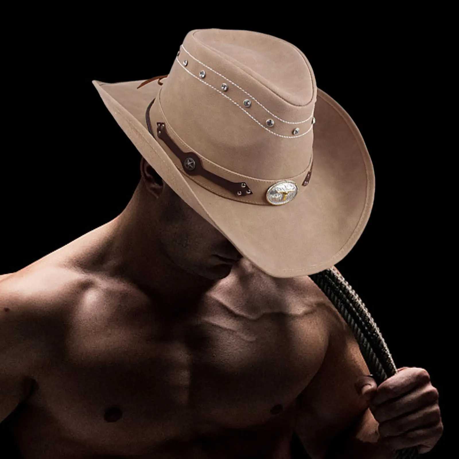 Western Cowboy Hat Casual Wide Brim Jazz Cs for Costumes Accries Travel Hiking Role Playing Music Festival Concert W241225