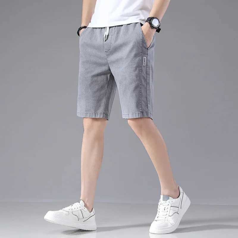 Summer denim shorts mens pure cotton drawstring gym shorts loose fit suitable for khaki running pants mens W241226