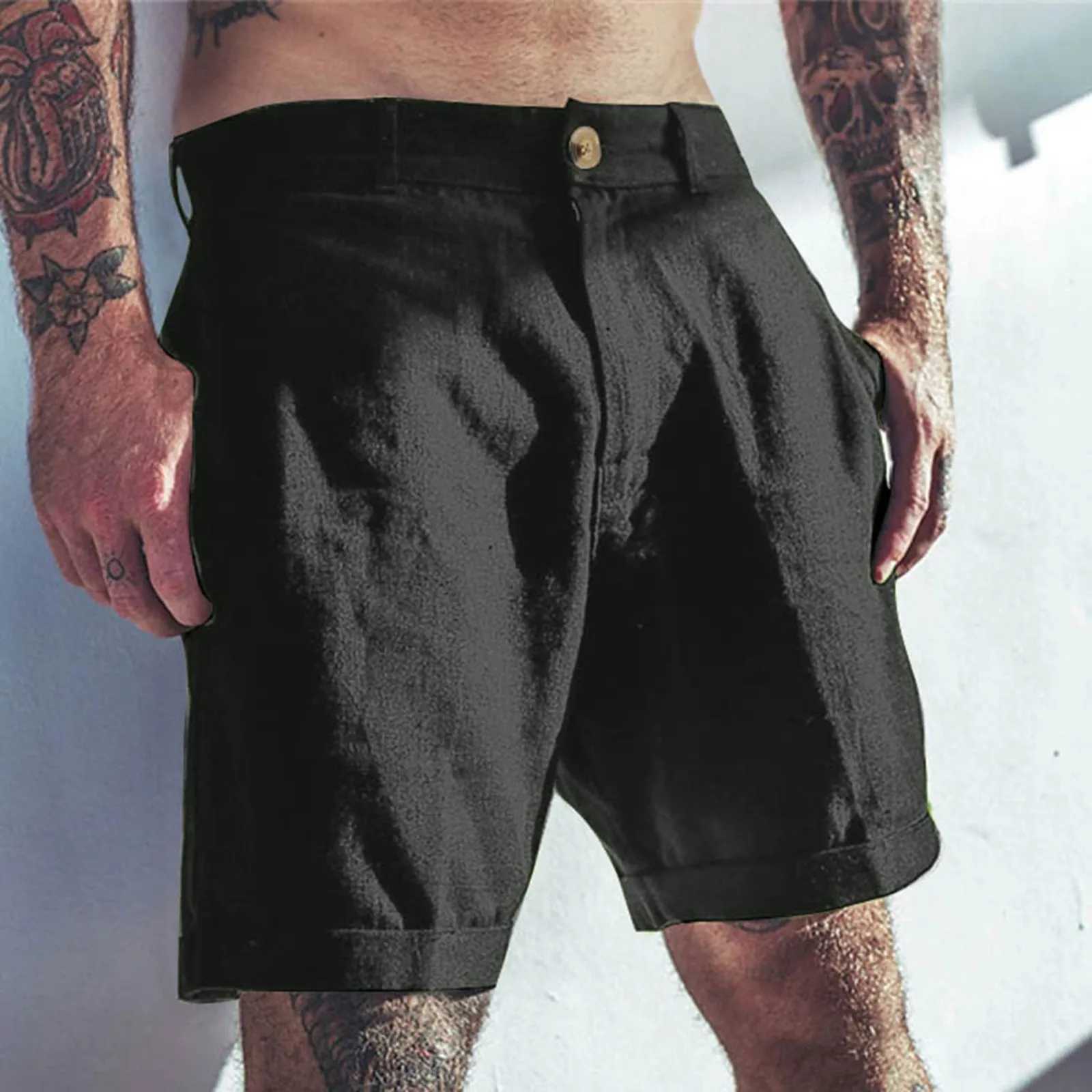 Mens Short Length Mens Linen Short Style Classic Ultra Thin Casual Elastic Waist Summer Beach Short Style Bermuda Para Hombre W241226
