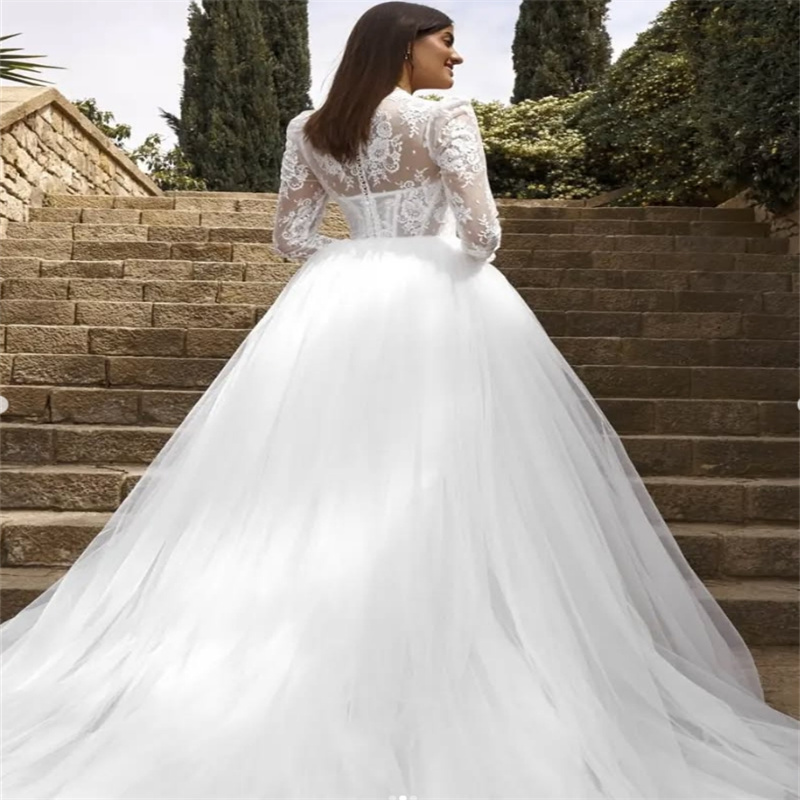 Gatsby Boho Wedding Dresses V Neck Long Sleeve Lace Bride Dress Fairy Beach Bohemian Bridal Dress A Line Tulle Boda Vestidos De Novia 2025 Bohemian Ro