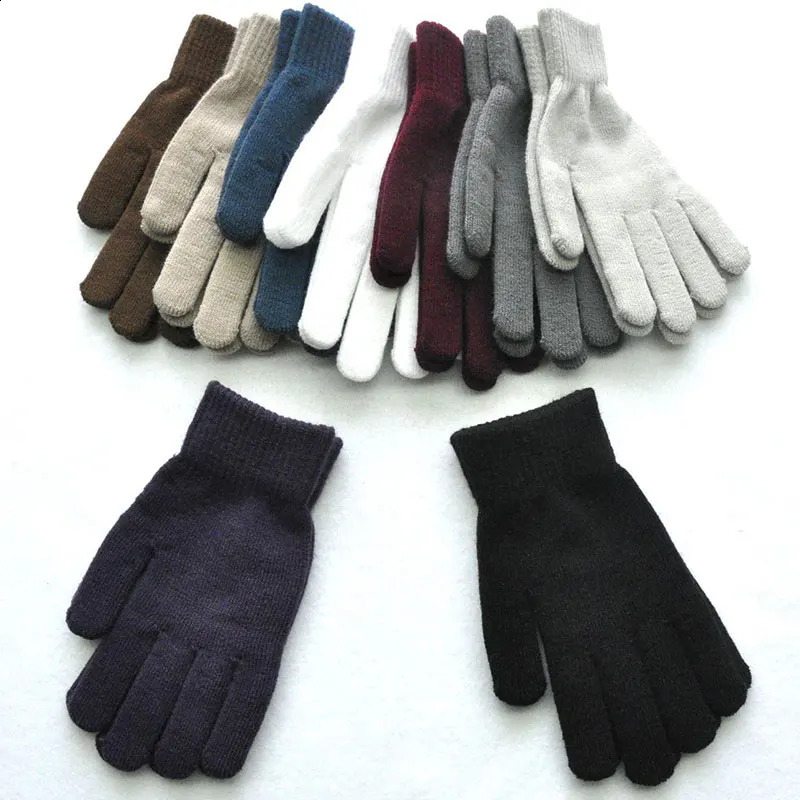 Unisex Autumn Winter Warm Gloves Solid Color Knitted Woolen Five Finger Gloves Mittens Thick Windproof Cycling Driving Gloves 241226