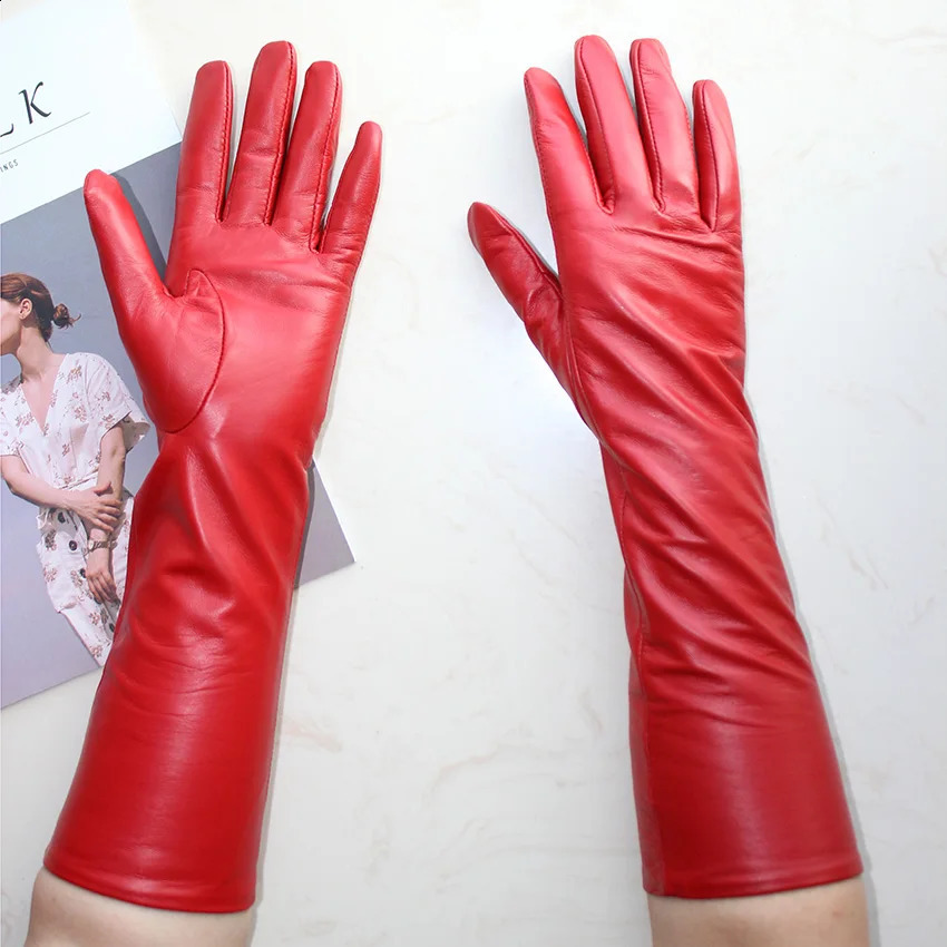 Long Sheepskin Gloves Womens chromatic Leather Touch screen Fashion Versatile Trend Autumn Driving Gloves 241226