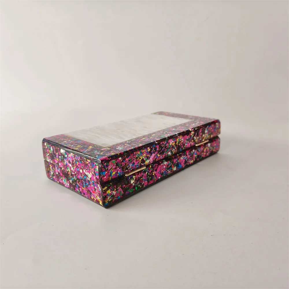 High Quality Colorful patch handmade resin handle acrylic box suitcase evening bag wedding party banquet handbag T241225