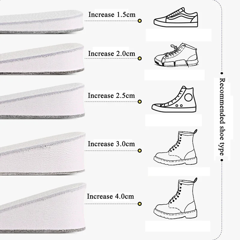 Double Sided Cow Leather Raised Insoles Height Increase 2CM 3CM 4CM For Women Men Feet Breathable Elevator Shoes Heighten Pad 241226