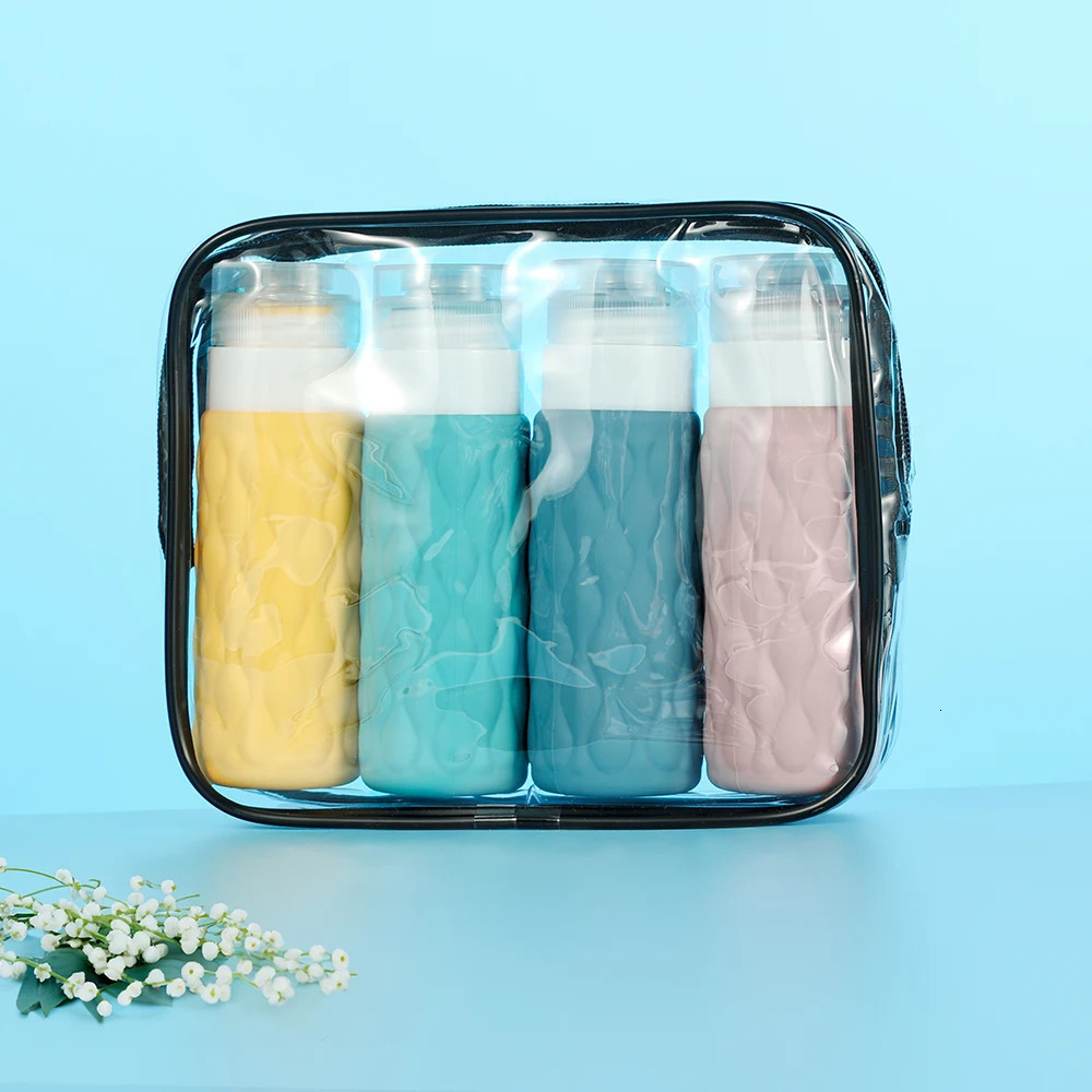 4pcs 100ml Silicone Travel Bottles Set for Toiletries Leak Squeezable for Cosmetic Shampoo Cream Conditioner Lotion Soap 241225