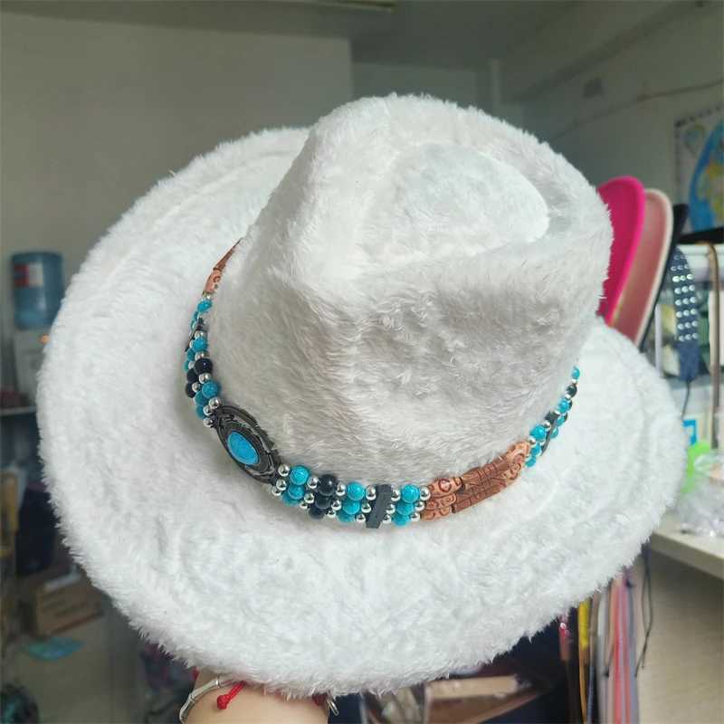 New Retro Western Mens Cowboy Hat Artificial Rabbit Fur Cowboy Hat Ethnic Winter Cowboy Hat Sombrero Hombre Cs Sombrero Vaquero W241225