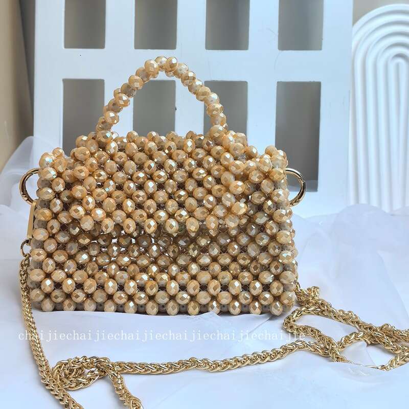 New urban minimalist handmade woven handbag with adjustable chain crossbody bag, banquet fashion crystal