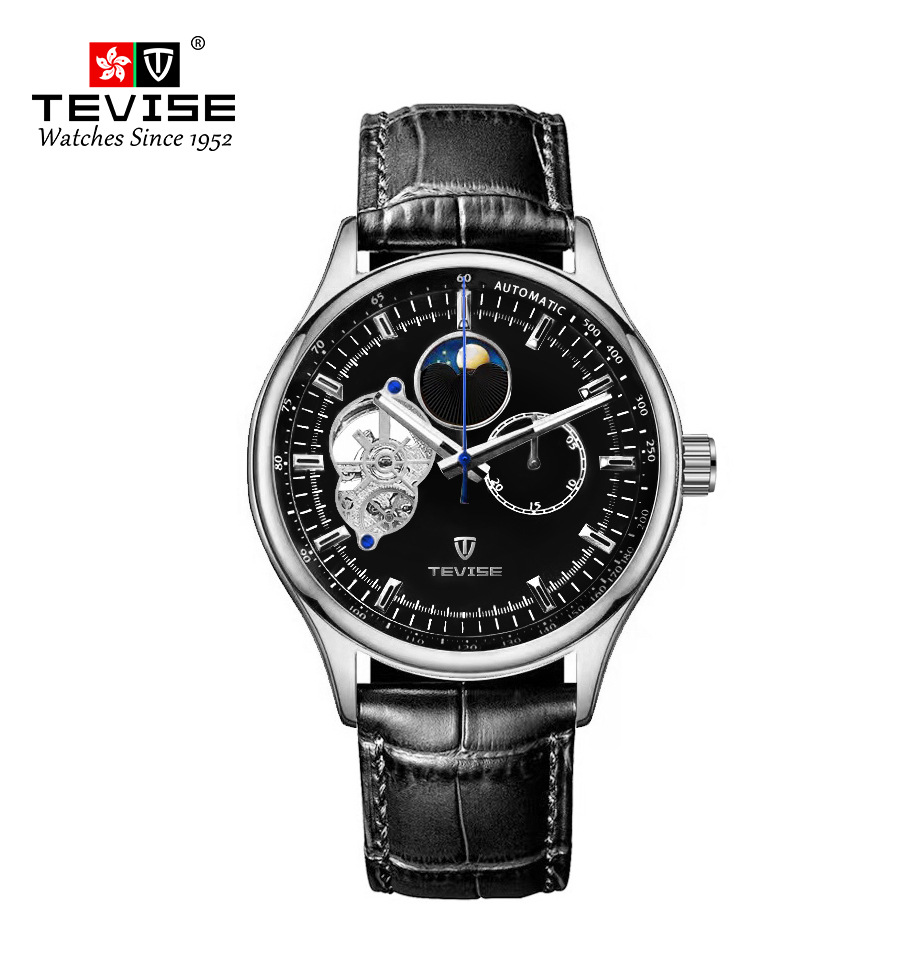 Swiss TEVISE Classic Hollow Fully Automatic Mechanical Watch Multifunctional Business Designer Mens Watch, Waterproof Luminous Mechanical Wristwatch T