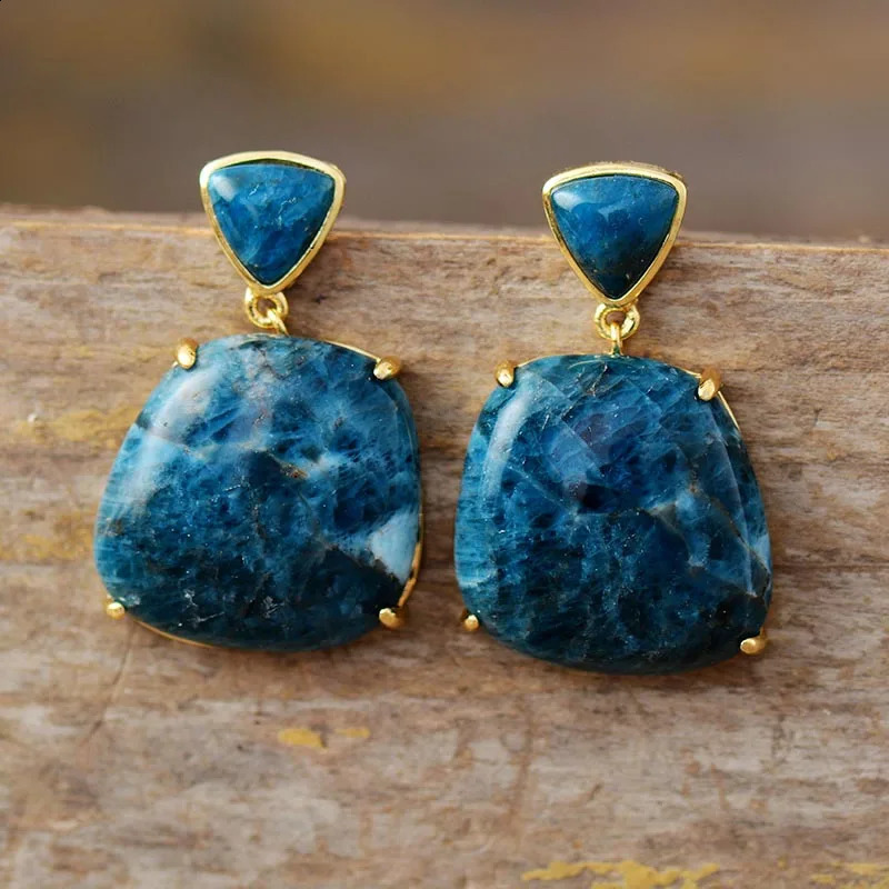 Chic Hyperbole Earrings Bold Fashion Stud Earring Pink Jaspers Apatite Blue Stones Teengirls Jewelry Bijoux Wholesale 241226