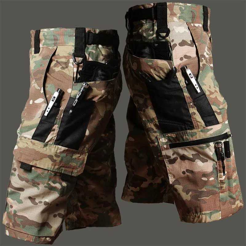 Mens cargo shorts summer tactical crop soldiers outdoor waterproof multi pocket Bermuda pants camouflage tear resistant hiking W241226