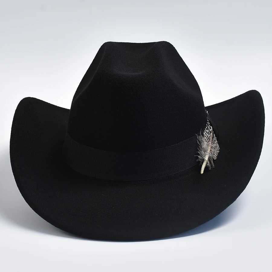 Mens handmade feather cowboy hat with retro curves Brim Gentleman Fedora Jazz C Sombrero Hombre W241225