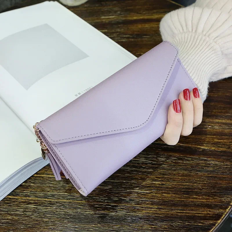 PU Leather long Wallet Solid color Women Purses Fashion Coin Purse Card Holder Tassels Wallets High Quality Clutch Money Bag 241224