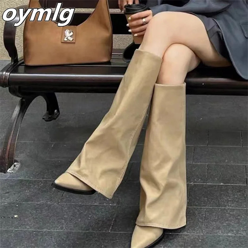 Pointed Coarse Heel Pants Boots Womens Retro Over the Knee Long Boots High Heels Western Cowboy Boots Knight 241226