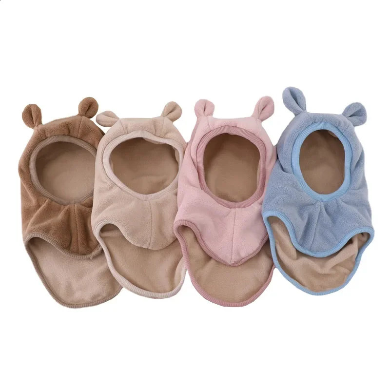 Winter Cartoon Bear Ear Baby OnePiece Hat Kids Warm Protection Cap for Boy Girl Windproof Hood Beanies Plush Balaclava 241225