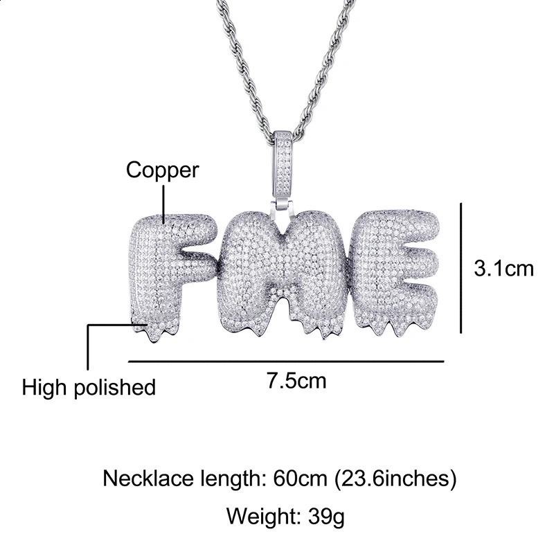Hip Hop Iced Out Bubble Letters Custom Name Cubic Zircon Drip Chain Pendants Necklaces For Men Jewelry With Tennis 241226