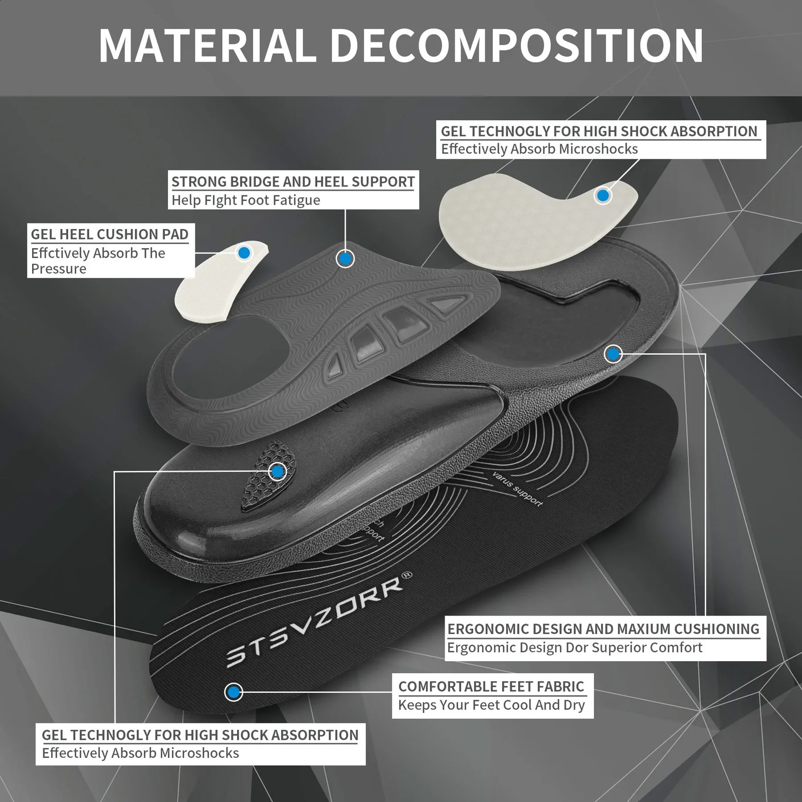 iFitna PU Plantar Fasciitis Pain Relief Orthopedic Insole Men Women Sneaker Flat Feet High Arch Support Ortic Insert Sole 241226
