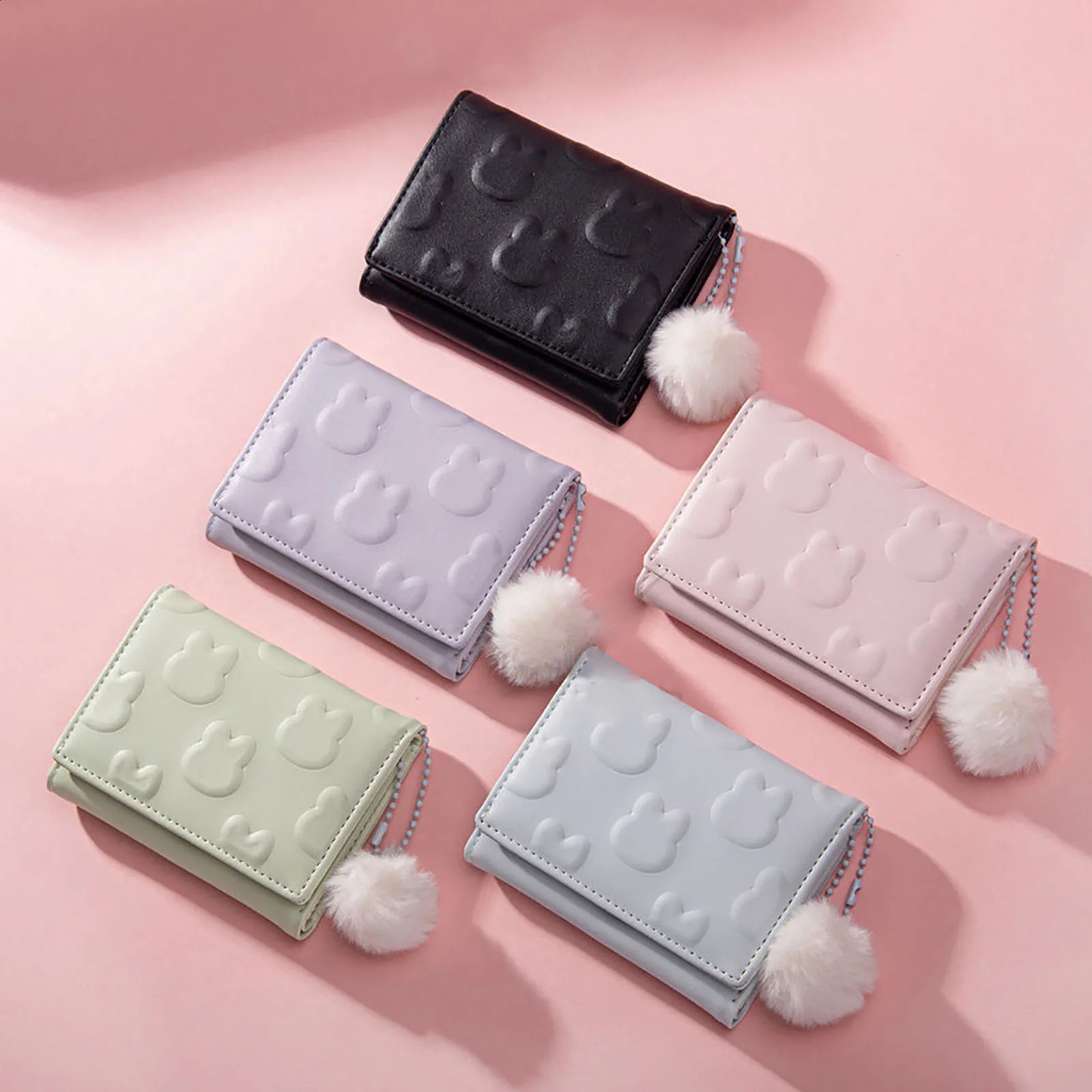 Cute Cartoon Rabbit Coin Purse Women Short Foldable PU Wallet Card Holder Pink Clutch Bags Trendy Candy Color Wallets 241224