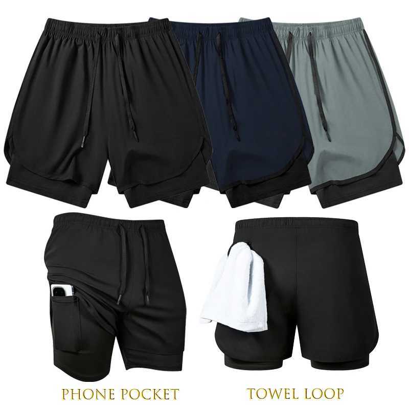 Mens 2 in 1 Running Workout Short with Phone Pocket Towel Loop Gym Athletic Quick Dry Stretchy Performance Shorts ActivewearXJ241226