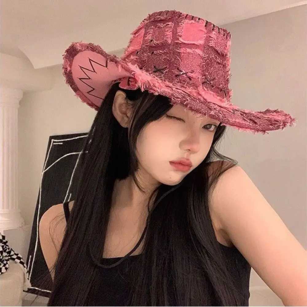 Denim Plaid Sun Hat Fashion Wide Brim Bucket C Western Denim Hat Sunscream Outdoor Camping Travel Fishermans Hat W241225