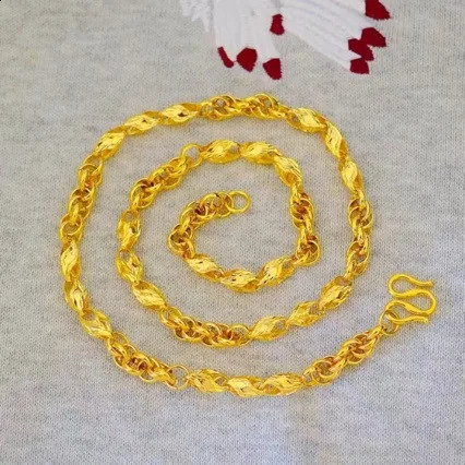 18K gold wheat necklace domineering mens twist melon seed chain AU750 thick jewelry for men 241226