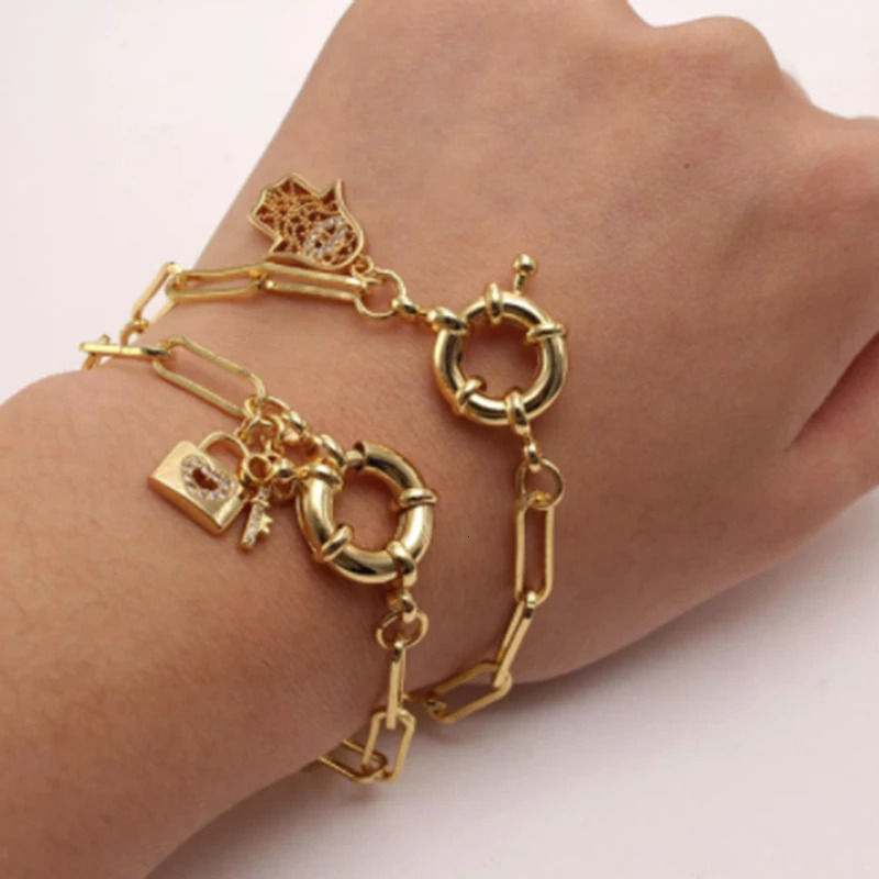 Gold Bracelets For Men Women Golden Plated Jewelry Charms Boho Paperclip Chain Retro Accessories Gift For Boyfriend 241225
