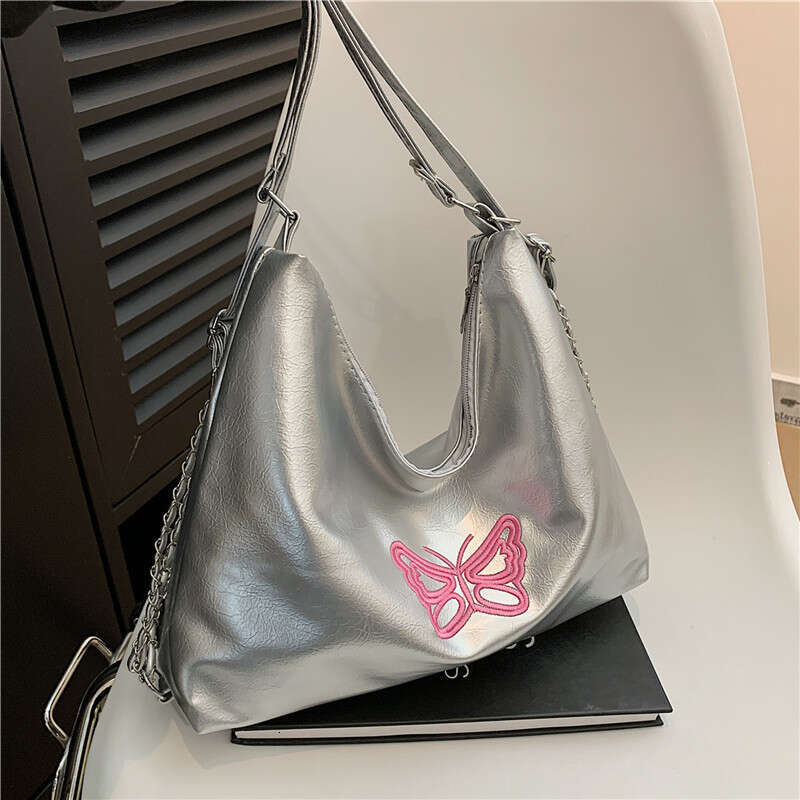 New Fashionable Embroidered Butterfly Multi Purpose Shoulder Bucket Bag, Casual Soft Surface Large Capacity Women's Backpack