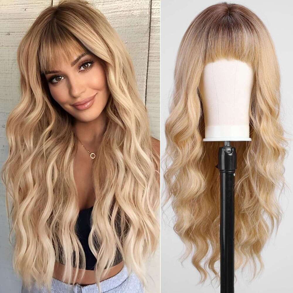 Wig, Girl, Bangs, Long Curly Hair, Big Waves, High-Temperature Silk, Synthetic Head Cover Kq1 Kq1