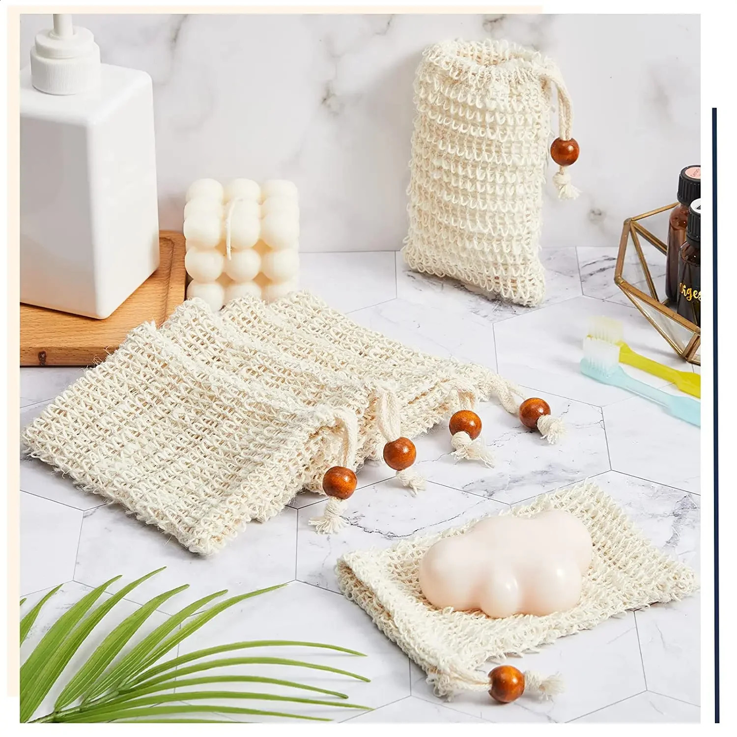 10-30 pcs Handmade Soap Saver bag Exfoliating BagsNatural Sisal Soap SaverMesh Soaps Bag with Drawstring for Bath Shower Use 241226