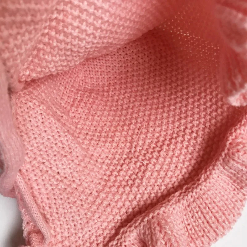 Spring Ear Protection Baby Hat Crochet Knitted Infant Girls Cap Beanie Toddler Lacing Caps Solid Color Ruffle Bonnet 02Years 241225