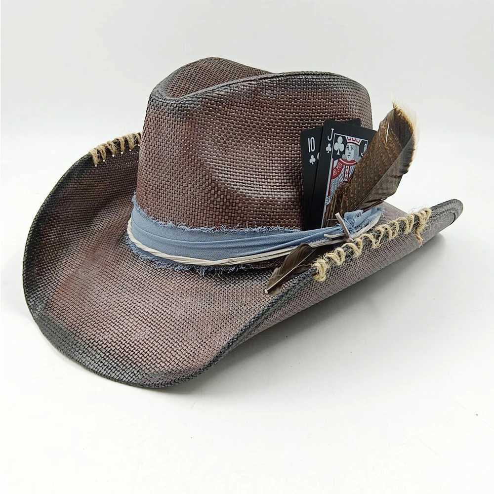 Cowboy hat summer Str hat unisex denim hat blue painted jazz denim hat wide brown party denim hat W241225