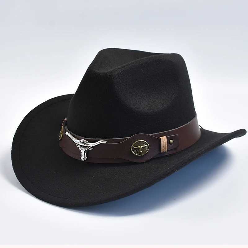 New Womens Mens Black Cheu Cowboy Hat Gentlemens Jazz Sombrero Hombre C Dad Cowboy Hat Size 56-58cm W241225