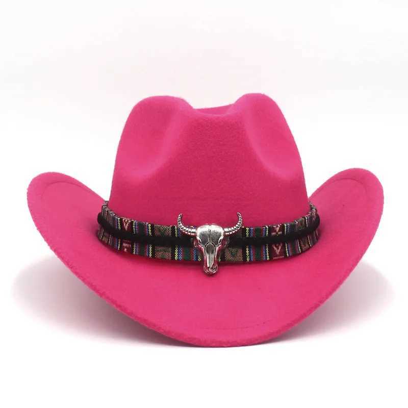 Western cowboy hat parents children family ladies hat Roll Brim cowboy girl C jazz Fedora hat Felt C ethnic women children W241225