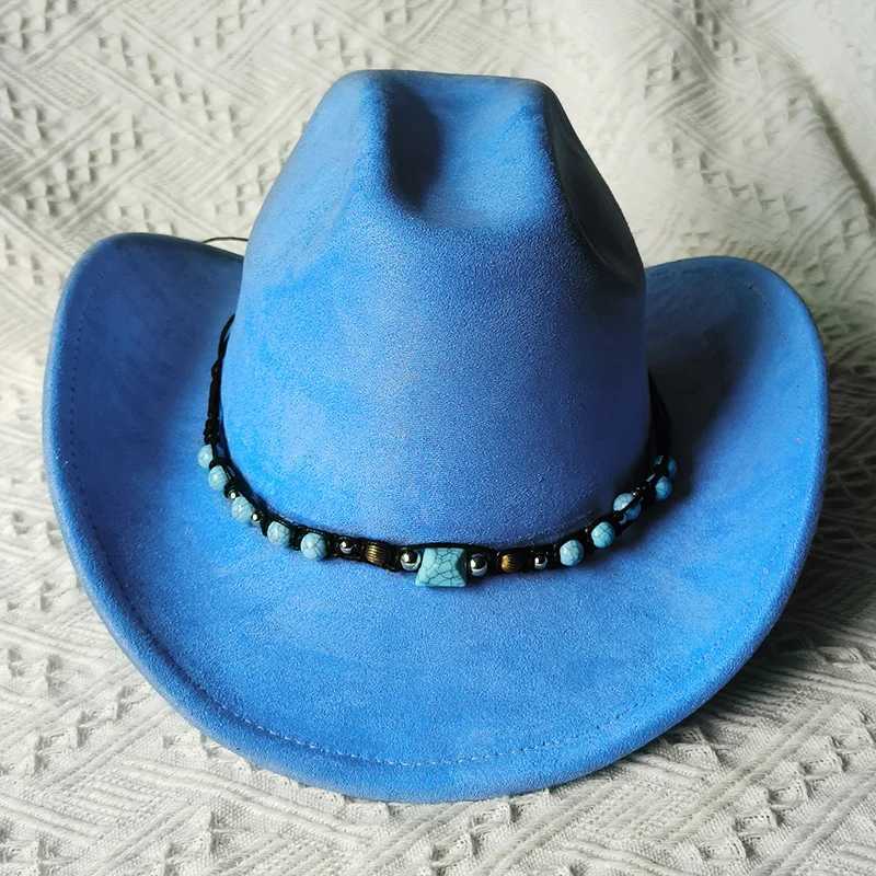 Suede Cowboy Hat Mens Winter Womens Winter New Belt Western Cowboy Hat Solid Retro Hat Wholesale CS Sombrero Vaquero Mujer W241225