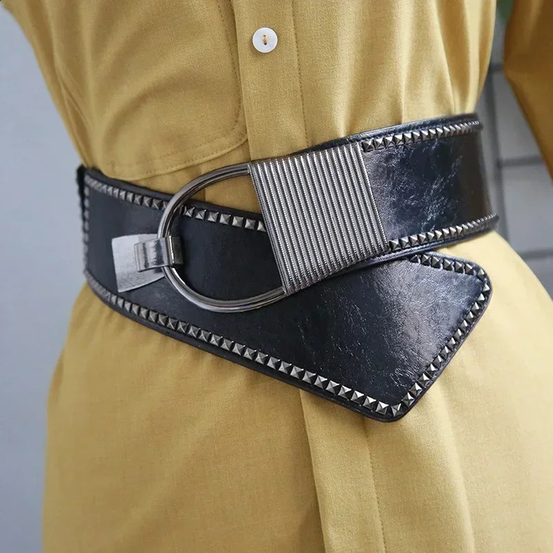 Fashion High Quality Ladies Rivet Wide Belt Coat Dress Decorated Waist Elastic Punk Girdle Belts for Women 241226