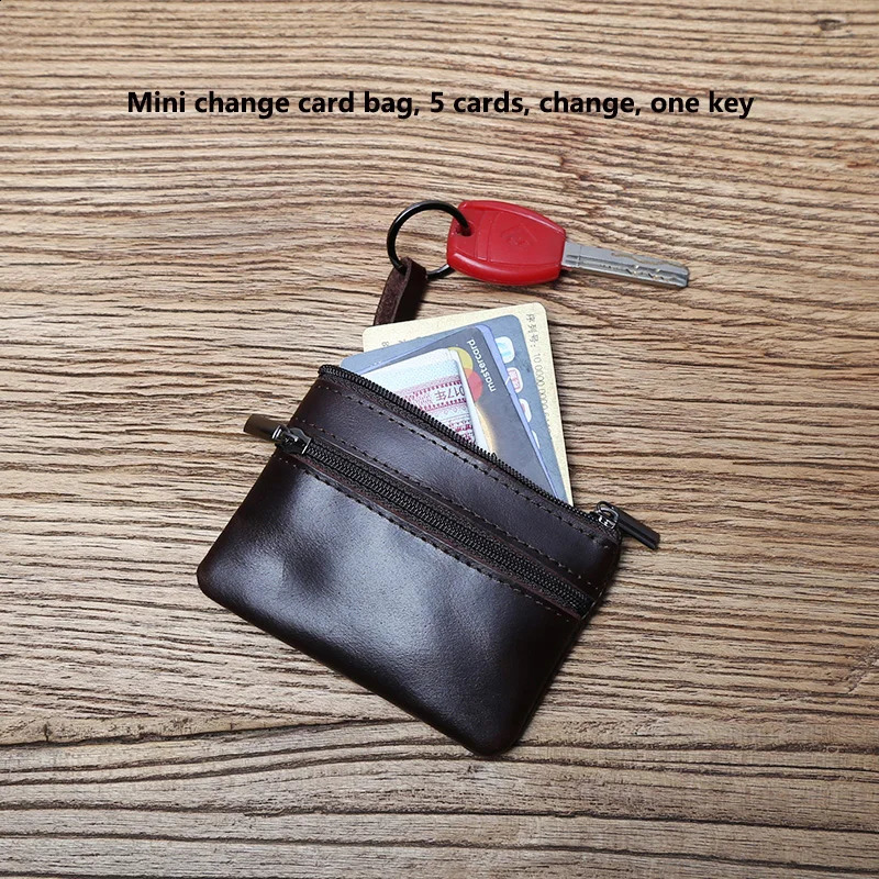 Genuine Leather Mini Coin Purse for MenTop Layer Cowhide Wallet Women Zipper Vintage Card Bag Short Lady Wallet Key Case NZPJ 241224