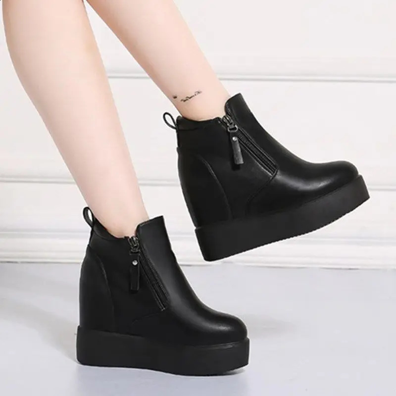 Winter Autumn Wedges Short Boots Women High Heel Snow Boots Short Plush Fur Ankle Boots Increased Internal Female Platform Shoes241226bj