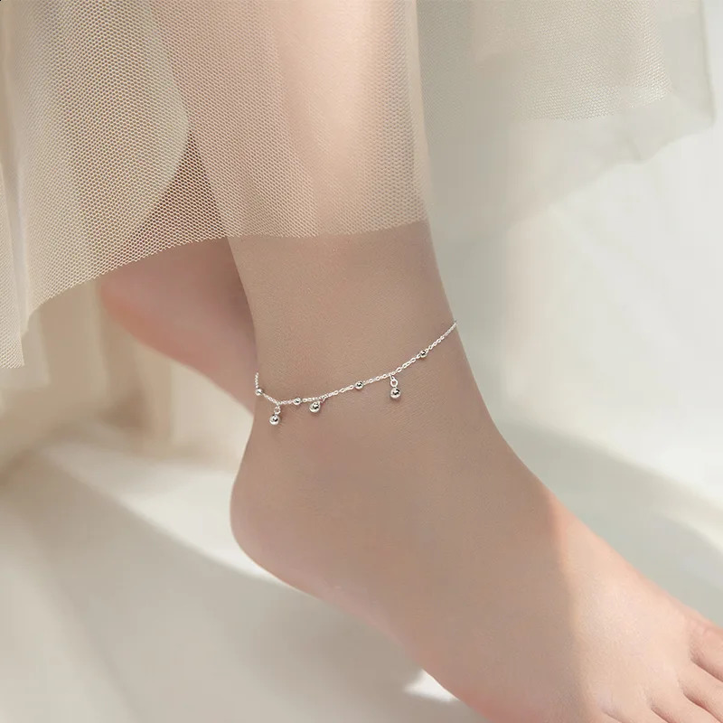 925 Sterling Silver Summer Trend Round Beads Anklets For Women Jewelry Leg Chain Foot Bracelet Female Gift 241226