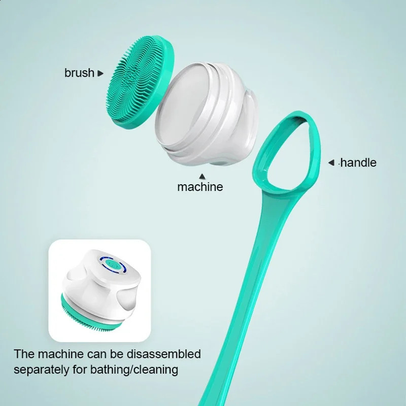 5 in 1 Electric Shower Cleaning Brush Set Rechargeable Long Handle Silicone Back Rubbing Brush for Bath Body Cleaning Massage 241226