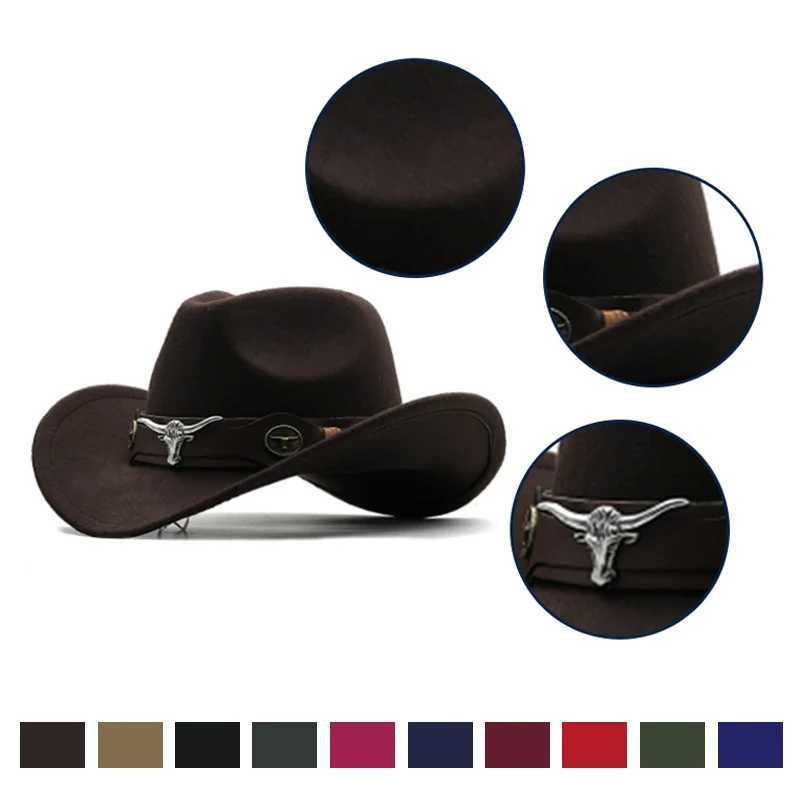 New Western Mens Cowboy Style Leather Hat Wool Cheu Western Gentleman South States Jazz C Cowboy Hat Cowboy Band W241225