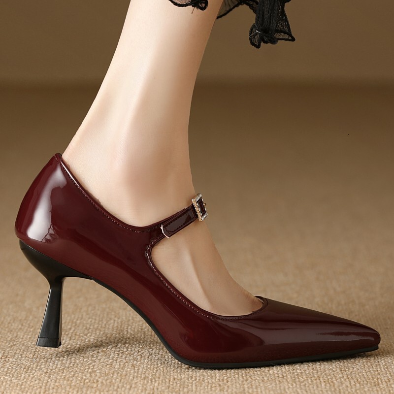 Sexy Point Women's Heels Mary Janes Elegant Black Nude Heeled Pumps Large Size Office Party Wedding Shoes Ladies