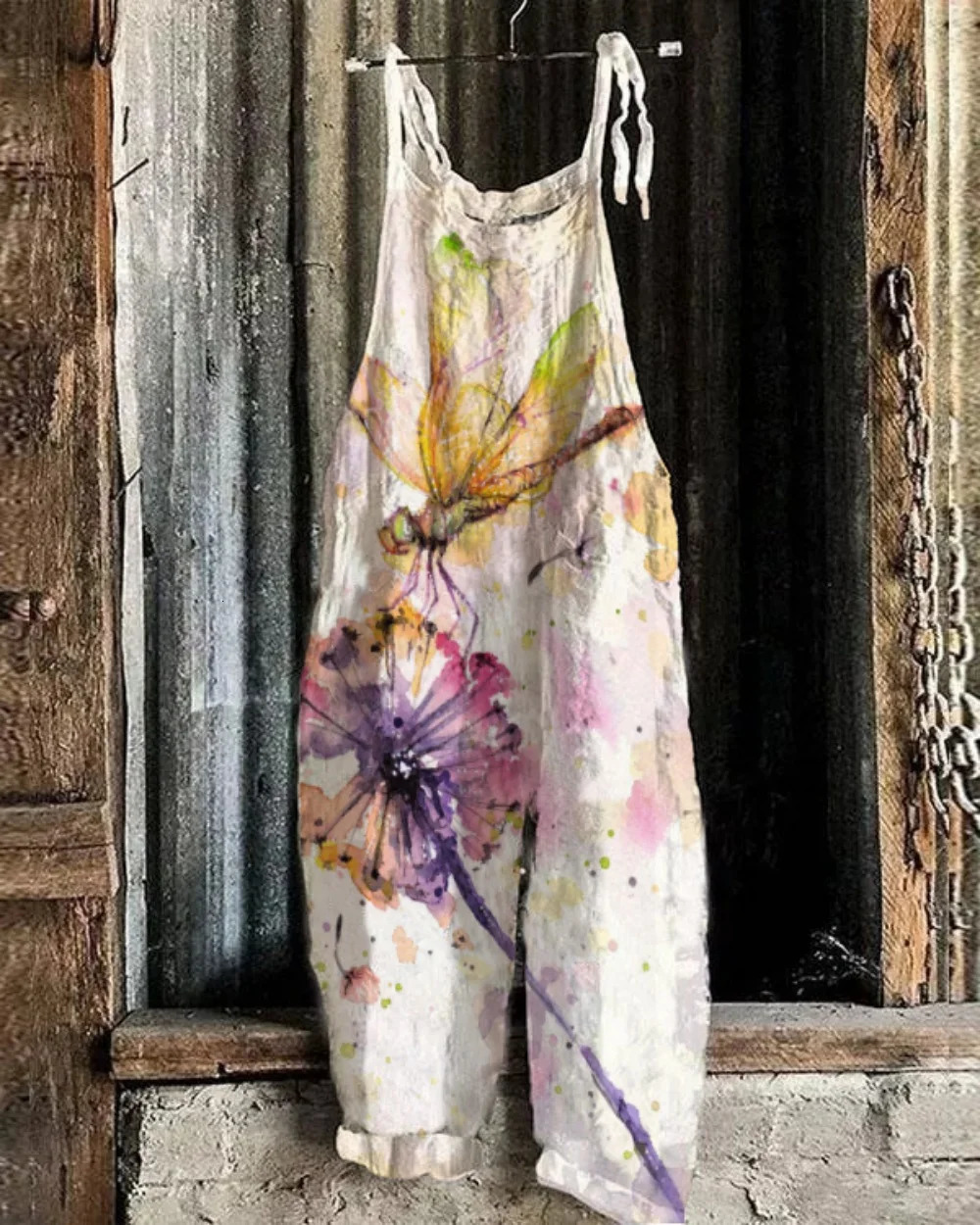 Selling Butterfly Pattern 3D Printed Womens Jumpsuit Suspender Pants Linen Thin Quick Drying Summer Sweat Absorption 241225