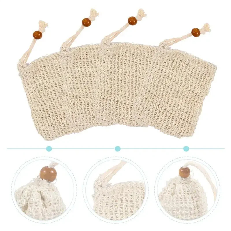 10-30 pcs Handmade Soap Saver bag Exfoliating BagsNatural Sisal Soap SaverMesh Soaps Bag with Drawstring for Bath Shower Use 241226